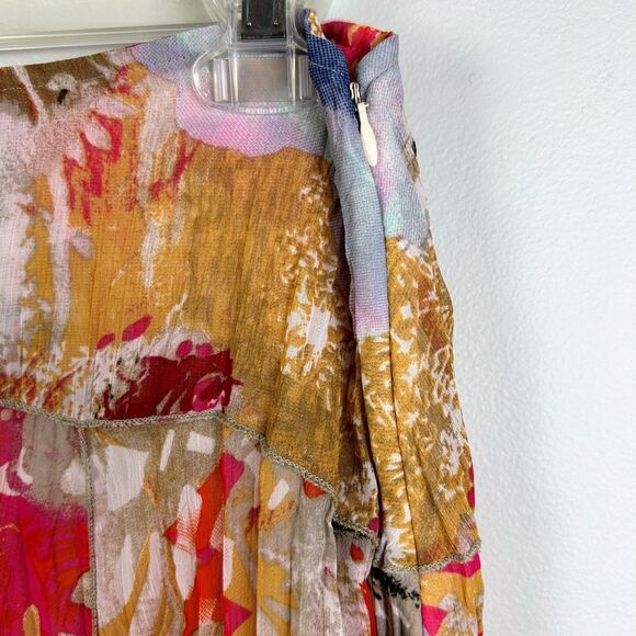 Tribal Colorful Pleated A Line Knee Length Skirt Floral Orange Pink Blue Yello 6 - Picture 3 of 10